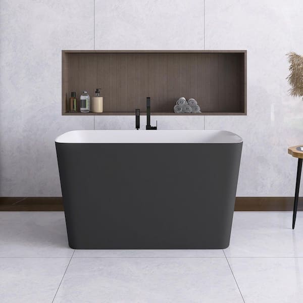 JimsMaison 47 in. x 28 in. Acrylic Freestanding Flatbottom Soaking Bathtub in Matte Black