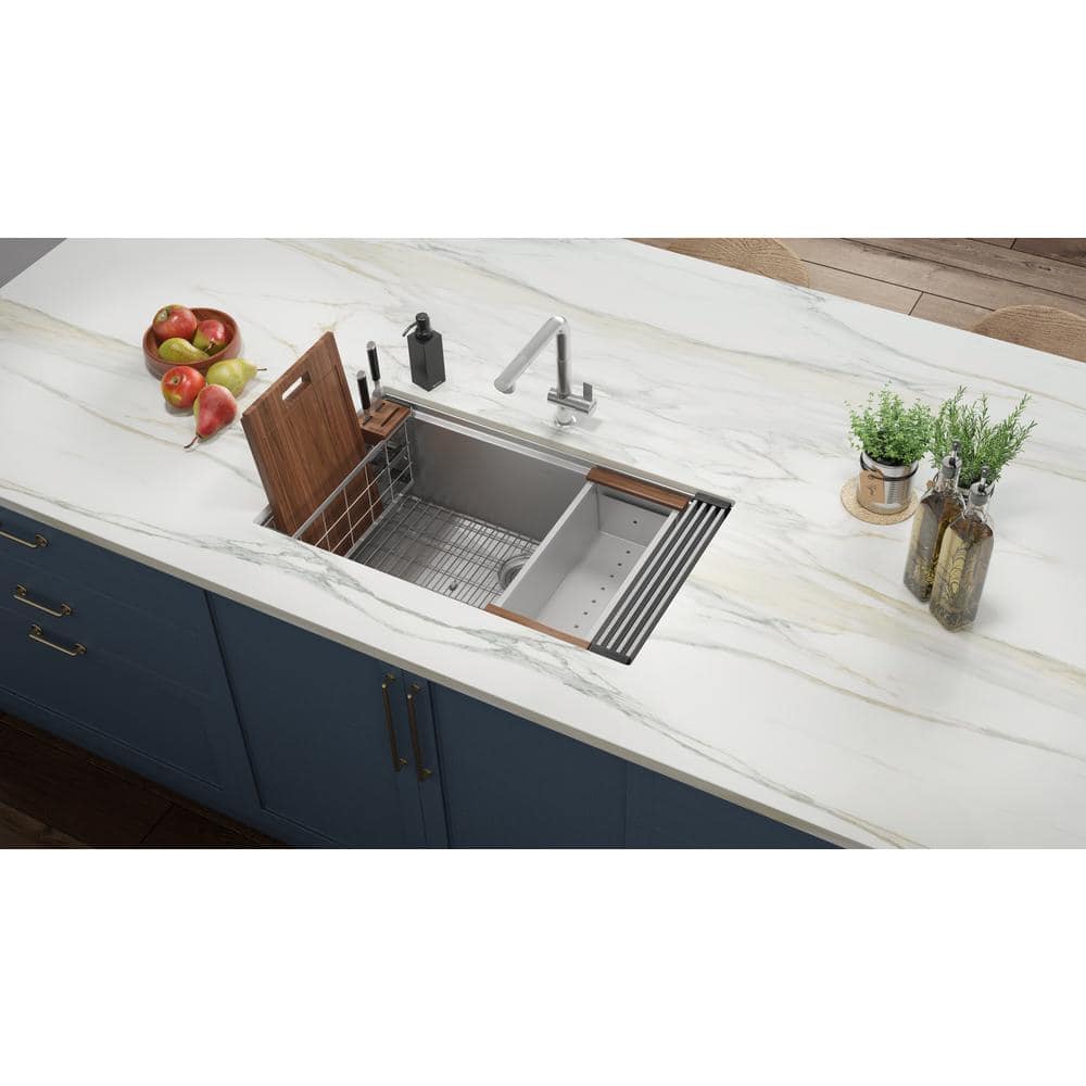 Stainless Steel Workstation Organizer with Soap Dispenser and Knife Block