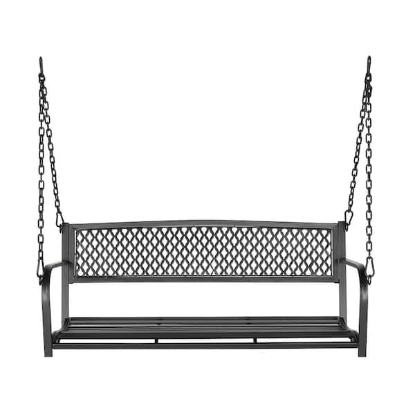Karl home 2-Person Metal Porch Swing with Lattice Pattern