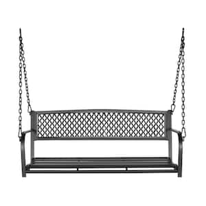 2-Person Metal Porch Swing with Lattice Pattern