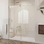 Enigma-XO 56-60 in. W x 76 in. H Fully Frameless Sliding Shower Door in Polished Stainless Steel