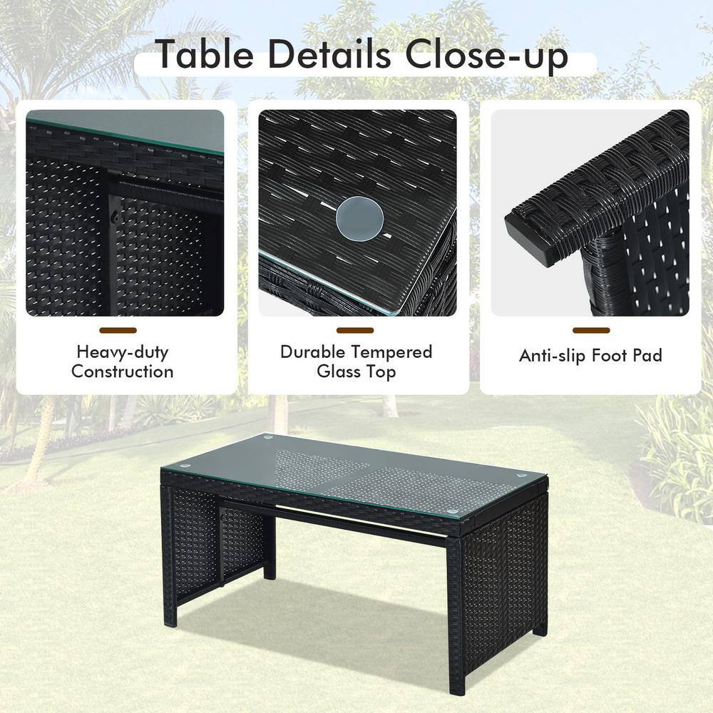 Turquoise Cushioned Black Wicker 4-Piece Patio Conversation Set