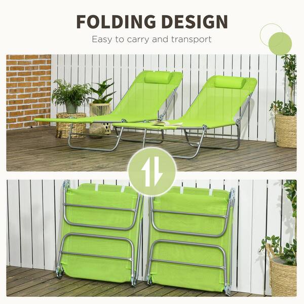 Zeus & Ruta 2-Piece Green Metal Outdoor Chaise Lounge with 6