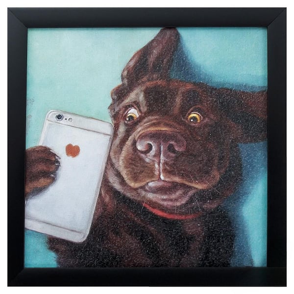 HomeRoots 11 in. x 11 in. Black Frame Dog Selfie Wall Art 1-Piece