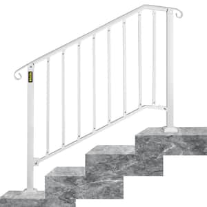 3 ft. Handrails for Outdoor Steps Fit 3 or 4 Steps Outdoor Stair Railing Wrought Iron Handrail with baluster, White