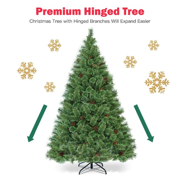 Gymax 6 Ft. Green Pre-Lit Flowering Artificial Christmas Tree Hinged Pvc Pine Tree Gym03741