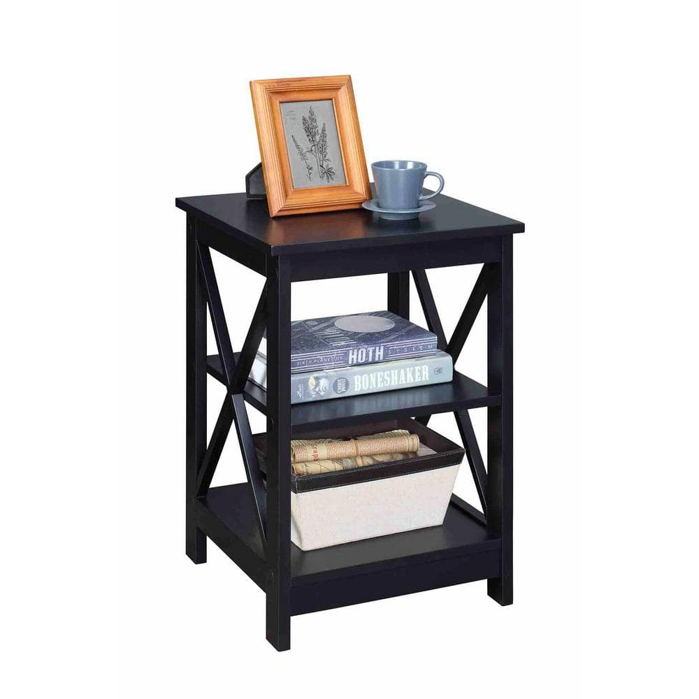Oxford Black Wood End Table with Shelves
