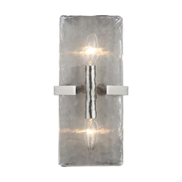 Aenon 2-Light Wall Sconce in Pewter with Hammered Water Glass