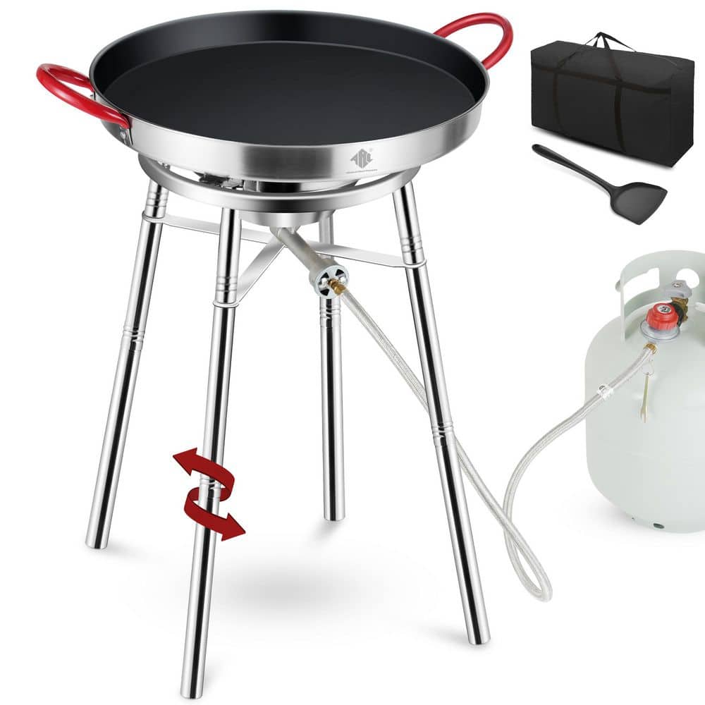 21-Inch Non-Stick Stainless Steel Paella Pan Set with Burner and Stand