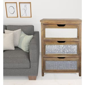 Charlie 21.25 in. Brown Rectangle Wood End Table with Drawers
