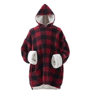 Red Check Design Unisex Oversized Pullover Wearable Throw Blanket Hoodie