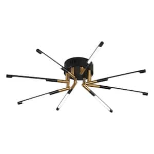 28.3 in. 8-Light Black and Gold Modern Linear Dimmable Selectable LED Semi-Flush Mount Ceiling Light with Remote