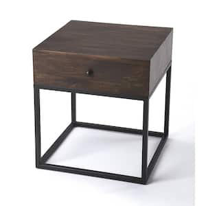 Brixton 19.5 in. Brown Square Iron & Wood End Table with a Drawer
