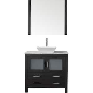 Dior 37 in. W Bath Vanity in Zebra Gray with Marble Vanity Top in White with Square Basin and Mirror