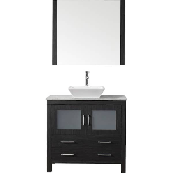 Virtu USA Dior 37 in. W Bath Vanity in Zebra Gray with Marble Vanity Top in White with Square Basin and Mirror