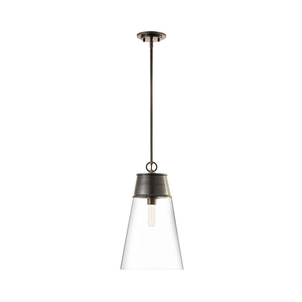 Wentworth Plated Bronze and Clear Glass Conical Pendant Light