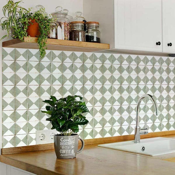Light Green and White R157 8 in. x 8 in. Vinyl Peel and Stick Tile (24 Tiles, 10.67 sq. ft. and Pack)