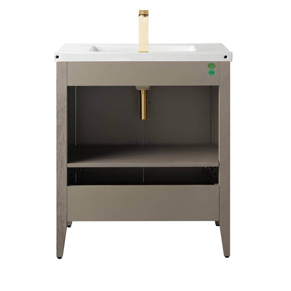 30" Driftwood Gray Single Bathroom Vanity with Ceramic Countertop