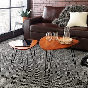 Hairpin 2-Piece 24 in. Walnut Medium Triangle Composite Coffee Table Set with Nesting Tables
