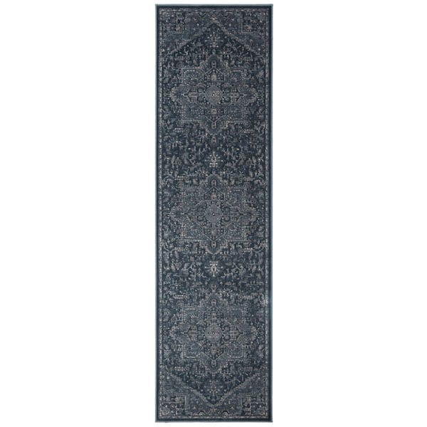 Vintage 2 ft. x 8 ft. Light Blue/Dark Blue Medallion Geometric Runner Rug