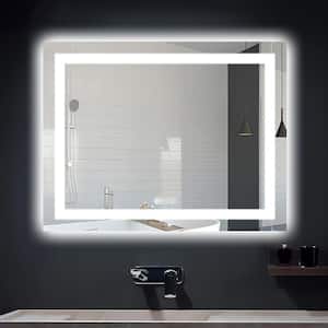 28 in. W x 36 in. H Rectangular Frameless LED Anti Fog Wall Bathroom Vanity Mirror in Silver