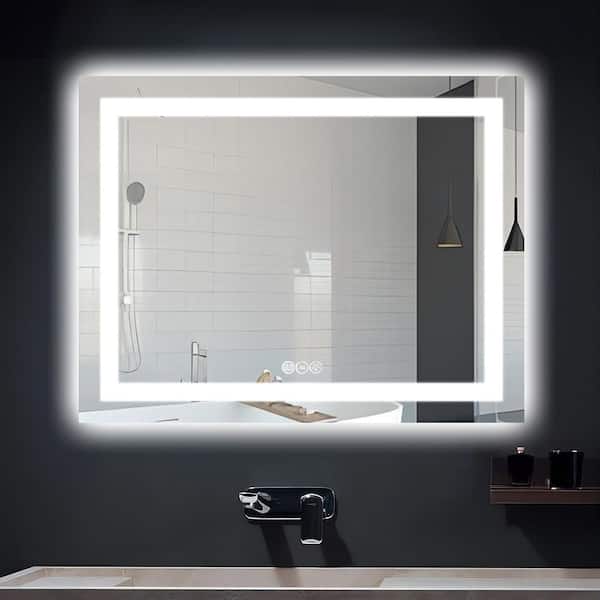 UPIKER 28 in. W x 36 in. H Rectangular Frameless LED Anti Fog Wall Bathroom Vanity Mirror in Silver