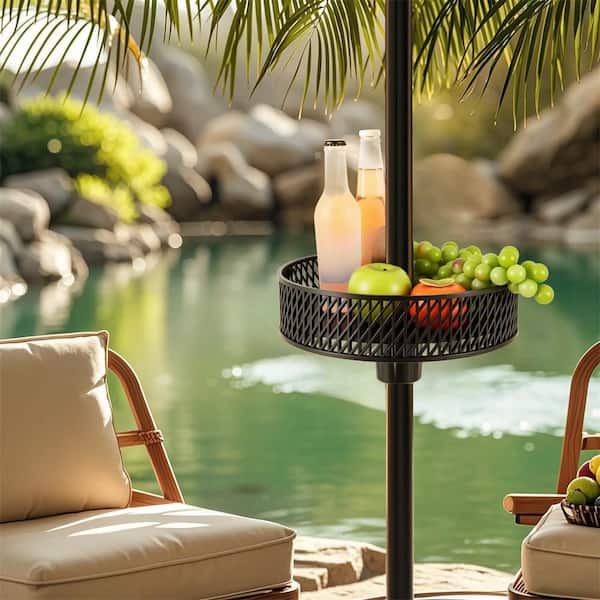 Round ABS 4.5 in. Outdoor Umbrella Table Tray with Storage Fit 1.5 in./1.34 in./1.26 in. Umbrella Poles