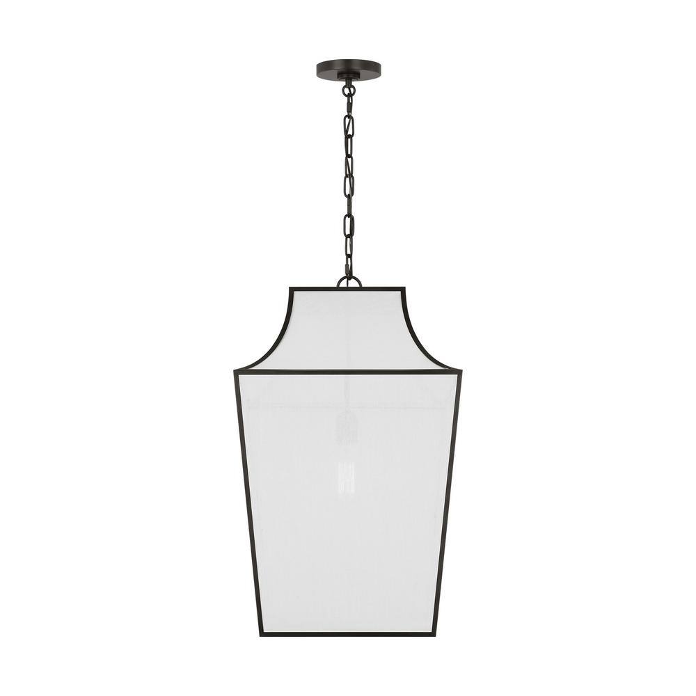 Aged Iron and White Linen Large Pendant Light