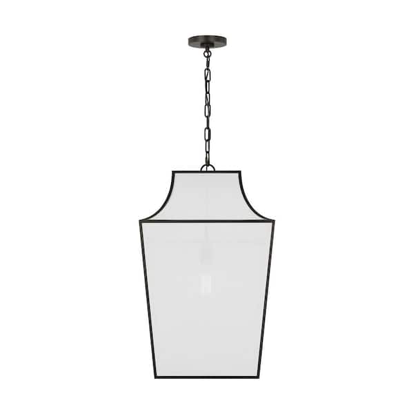 Generation Lighting - Arnio Large 1-Light Aged Iron Hanging Pendant Light with White Linen Fabric Shade