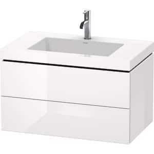 L-Cube 31.5 in. W x 18.875 in. D x 19.625 in. H Floating Bath Vanity in White High Gloss with White Ceramic Top