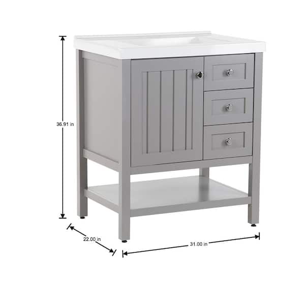 Lanceton 31 in. Single Sink Sterling Gray Bath Vanity with White Cultured Marble Top (Assembled)