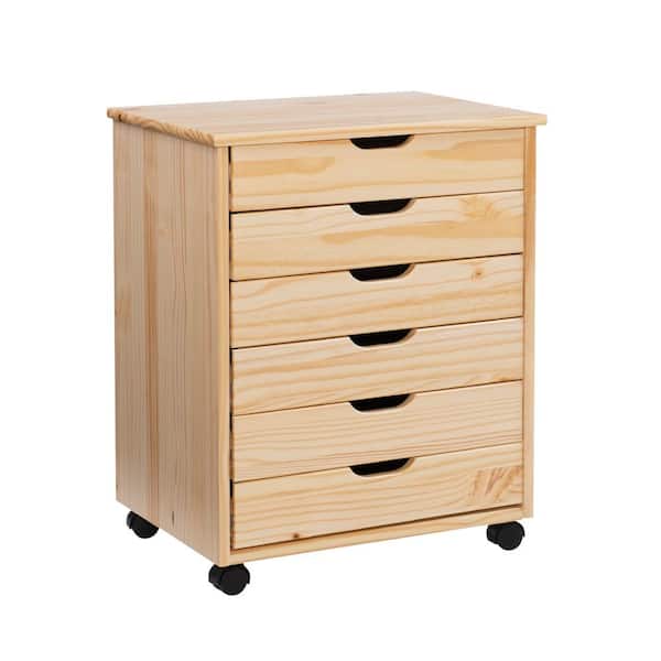 Mcleod Rolling Cart Natural 6-Drawer Wide 25.75 in. H Storage Cabinet with Wheels