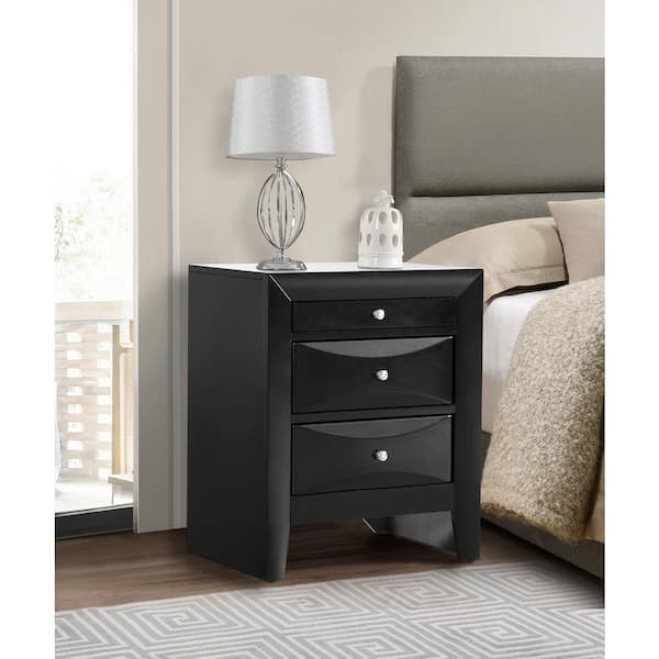 AndMakers Marilla 3-Drawer Black Nightstand (28 in. H x 23 in. W x 17 in. D)