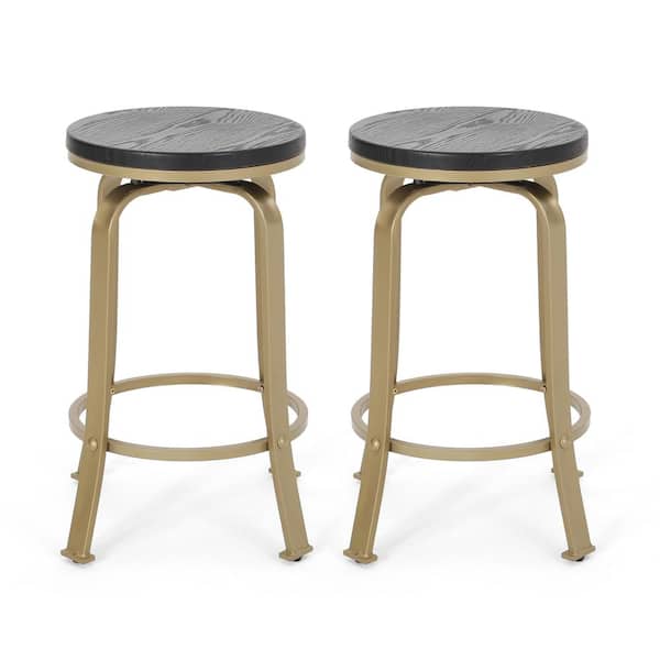 Noble House Skyla 24.25 in. Black Swivel Bar Stool (Set of 2)