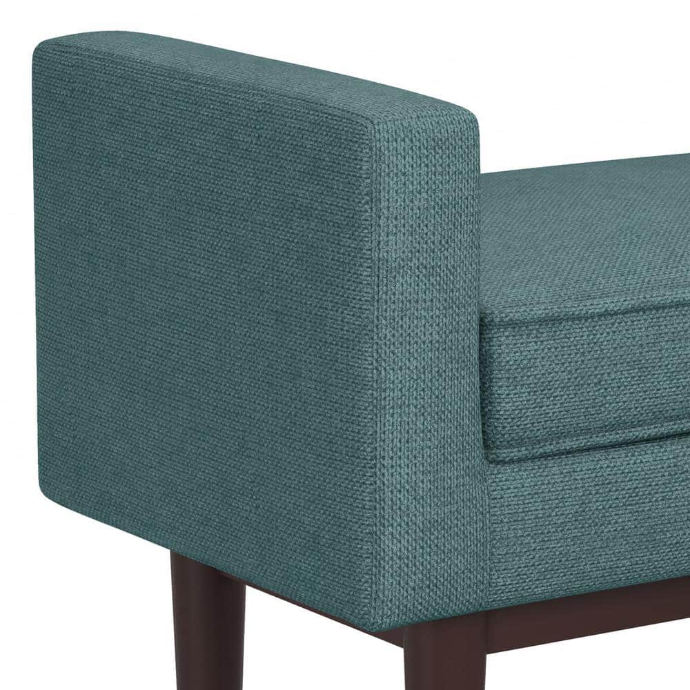 Scott Smoky Teal Linen Upholstered Footstool with Wood Base