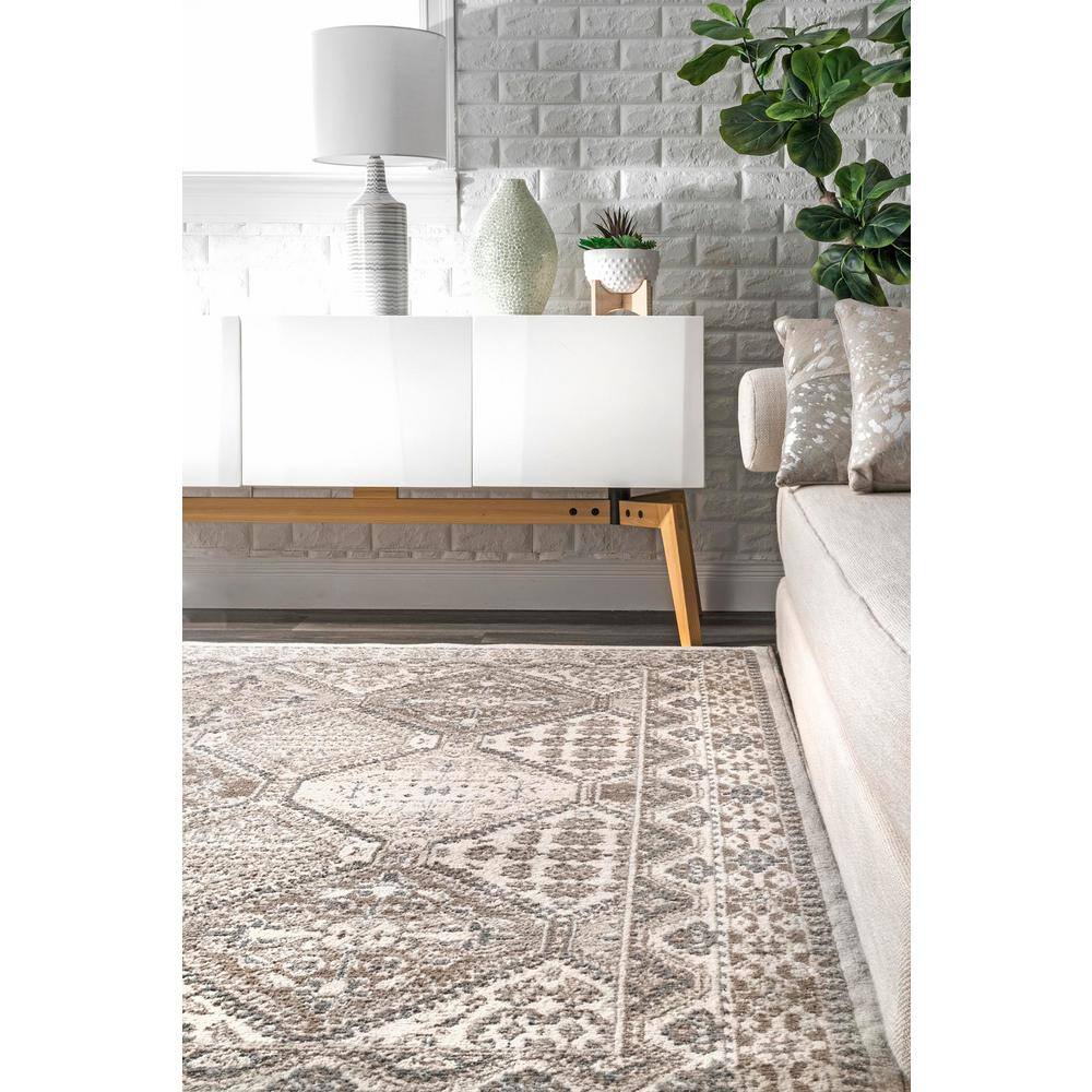 Becca Beige Rectangular Synthetic Geometric Area Rug