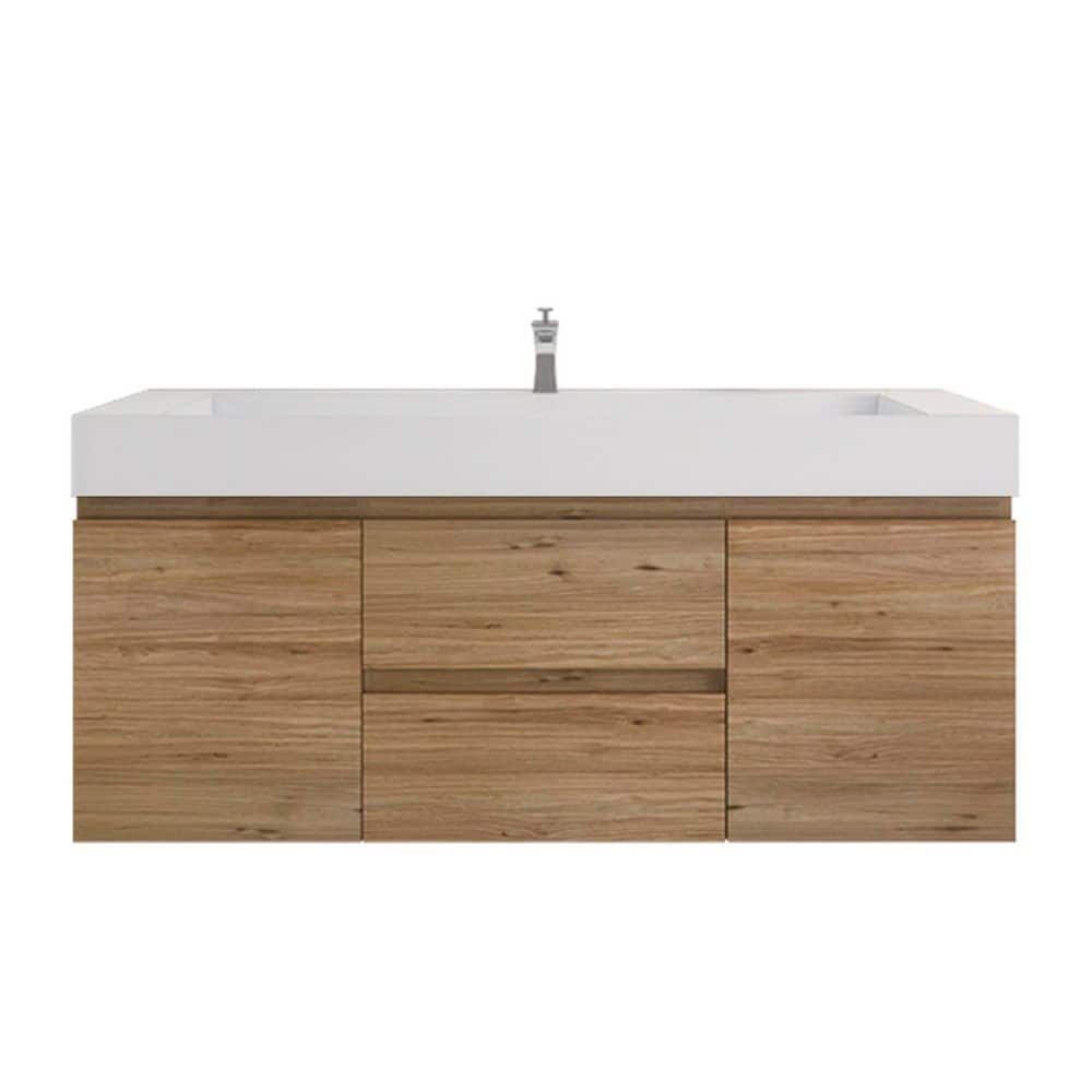 Monterey 59 in. W x 20 in. D x 26 in. H Single Sink Floating Bath Vanity in Nature Oak with White Acrylic Top price history on PriceWatchPro