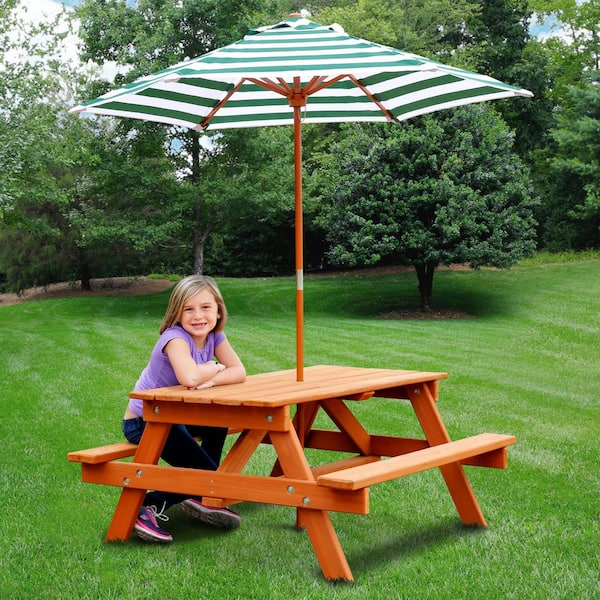 Picnic Table With Umbrella, Childrens Wooden Picnic Table With Umbrella