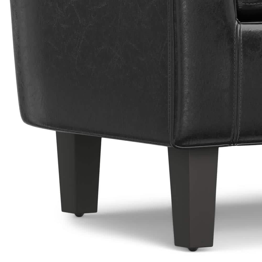 Austin Contemporary Barrel Armchair in Deluxe Black Faux Leather