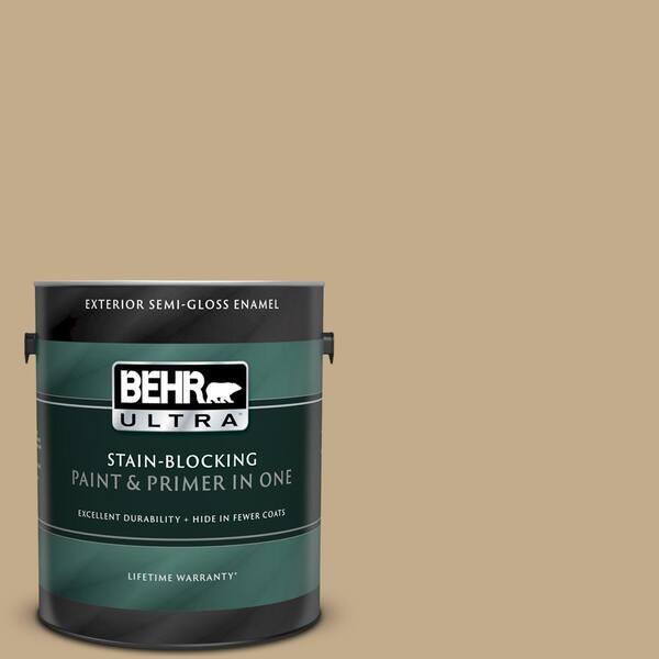 BEHR ULTRA 1 gal. #UL170-5 Woven Straw Semi-Gloss Enamel Exterior Paint and Primer in One