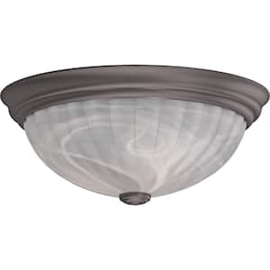 Marti 3-Light Indoor Antique Bronze Flush Mount Ceiling Fixture with Alabaster Melon Glass Bowl