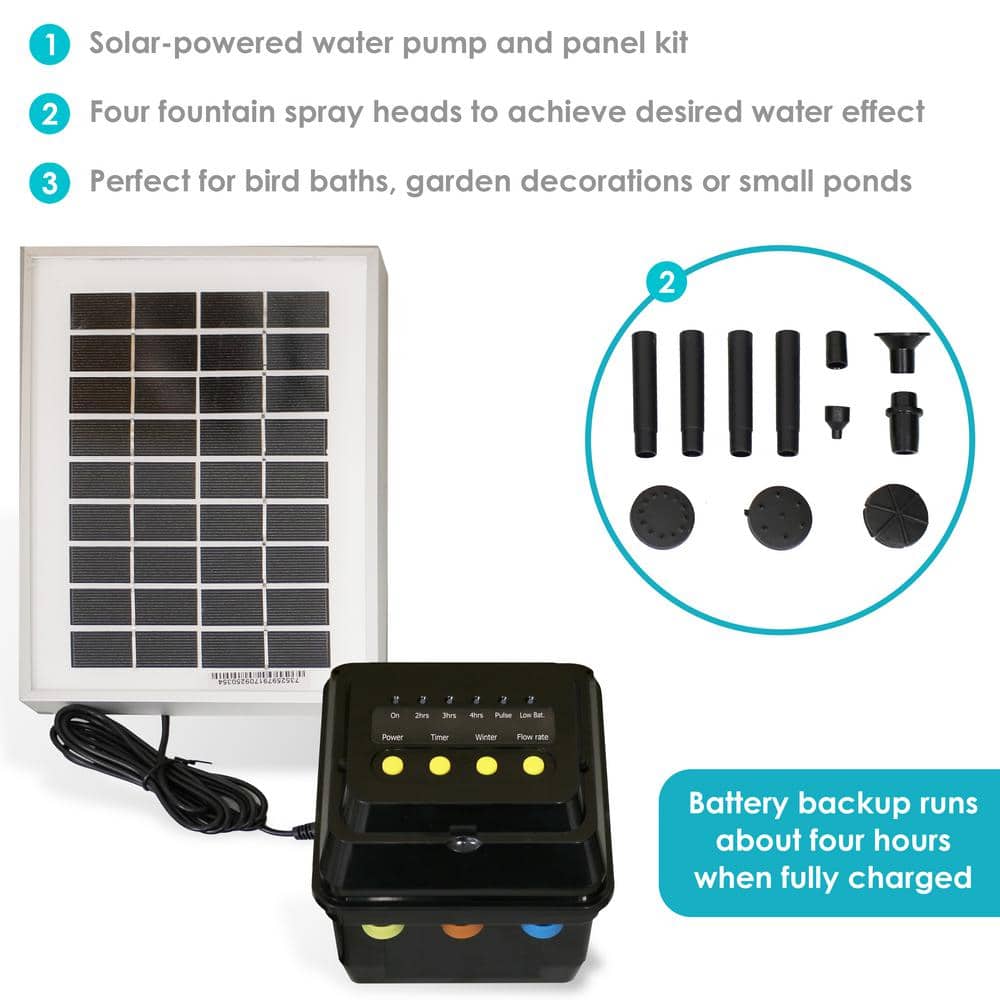 Solar Powered Black LED Pond Pump Kit with Battery