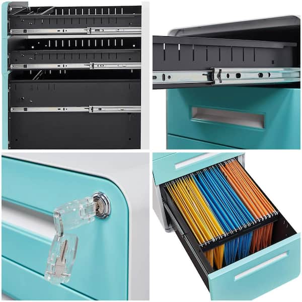 3-Drawer Light Blue Metal 15.8 in. W Lateral File Cabinet