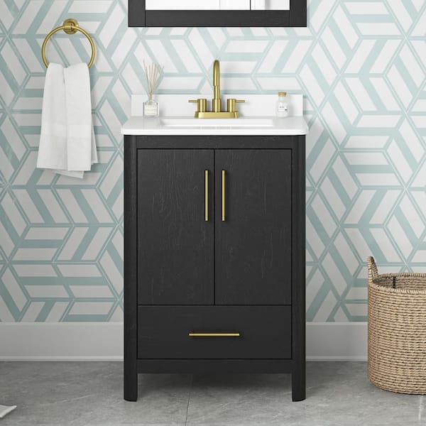 OVE Decors Dario 24 in. Single Sink Black Bath Vanity with White Engineered Stone Top (Assembled)