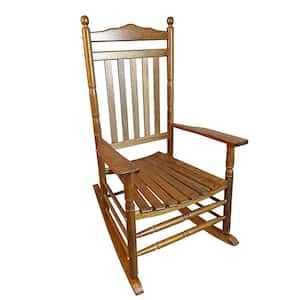 Wood Adult Outdoor Rocking Chair, All Weather High Back Rocker for Porch, Garden, Backyard, Deck and Indoor in Oak