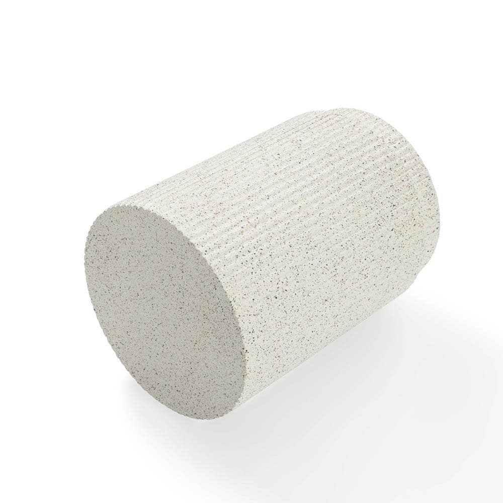 Ivory White Cement Round Outdoor Side Table with Gray Flecks
