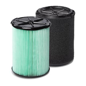 HEPA Material Cartridge Filter and Wet Debris Foam Filter for Most 5 Gallon and Larger RIDGID Shop Vacuums (2-Pack)
