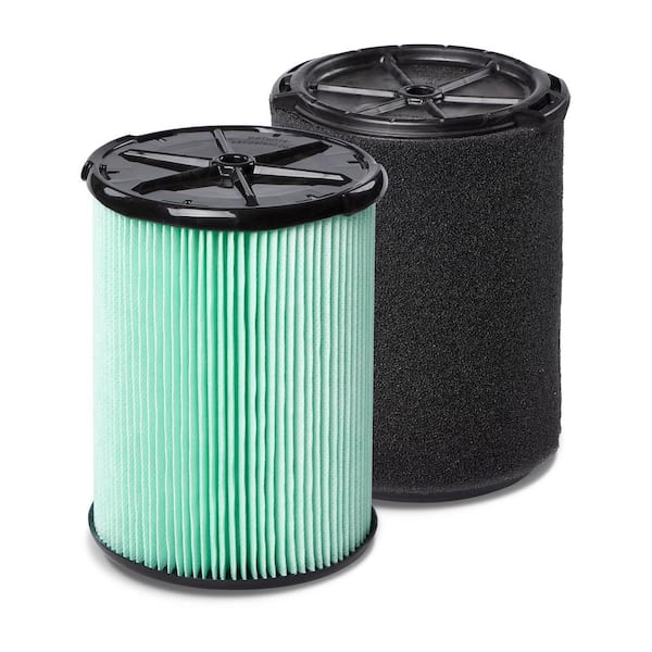 RIDGID HEPA Material Cartridge Filter and Wet Debris Foam Filter for Most 5 Gallon and Larger RIDGID Shop Vacuums (2-Pack)