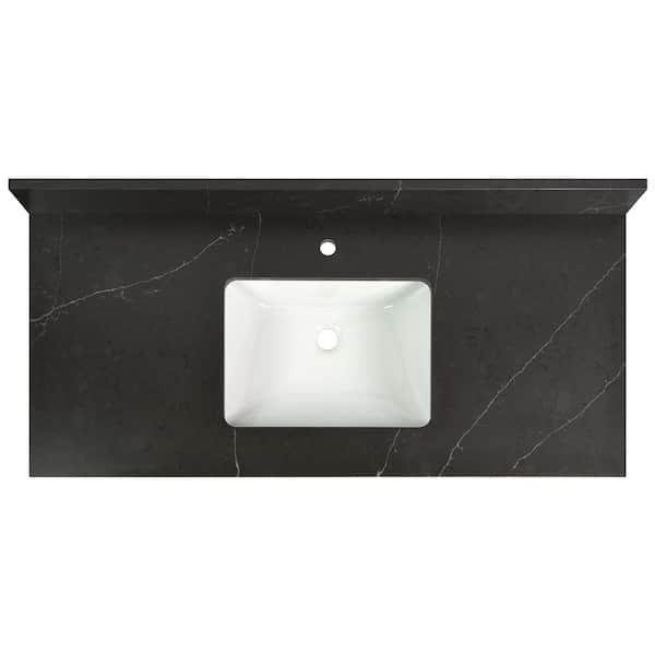 49 in. W x 22 in. D Quartz Vanity Top in Broadway Black with Single Sink