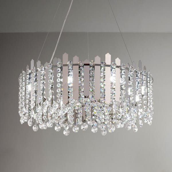 23.6 in. Modern 8-Light Chrome Crystal Chandelier Circle Round 2-Tiers Chandelier for Dining Living Room Bedroom